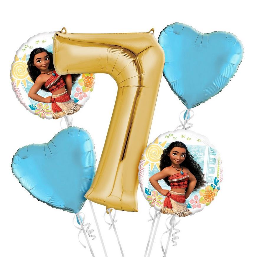 Moana 7th Birthday Balloon Bouquet 5pc